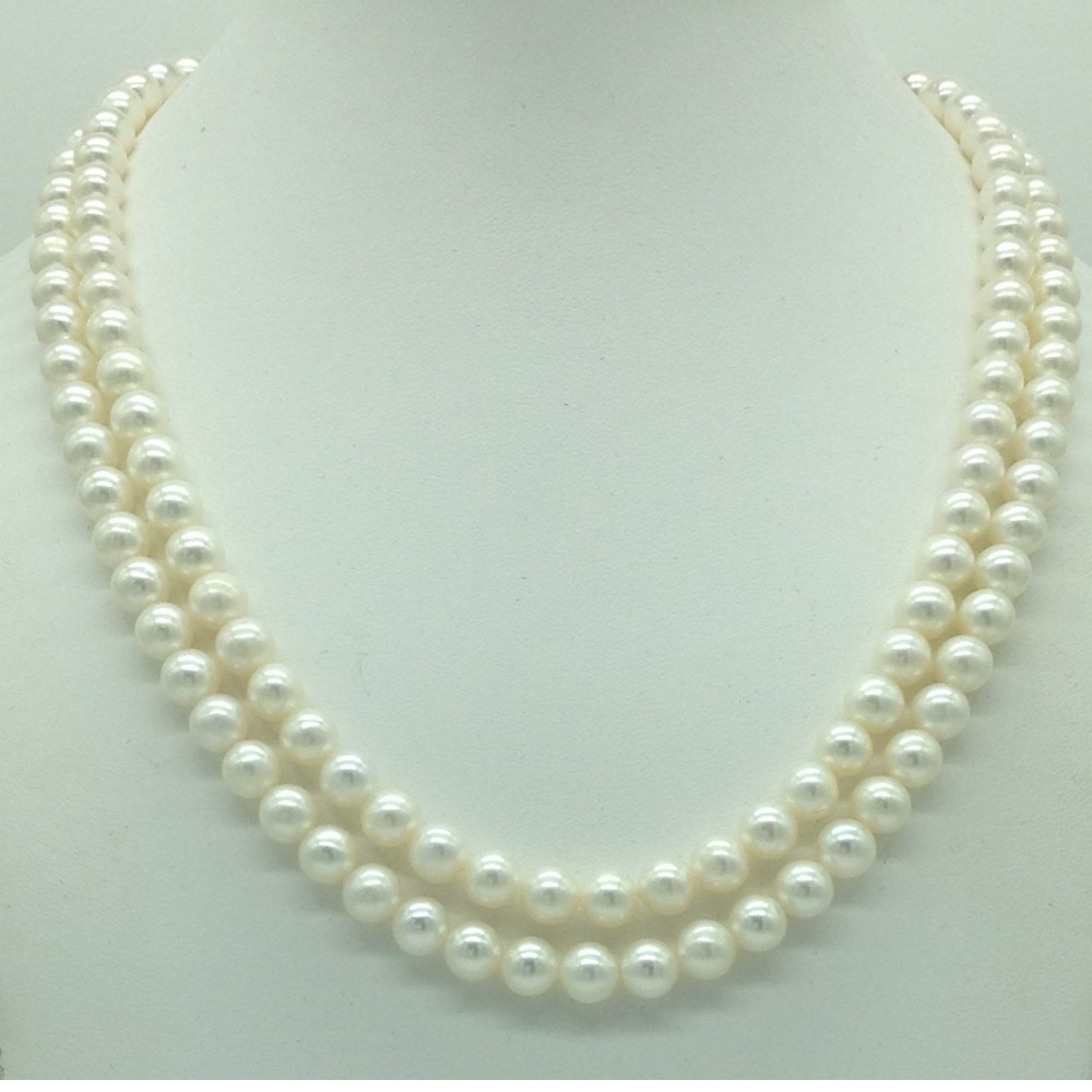 Freshwater white round 2 lines pearls full set jpp1051