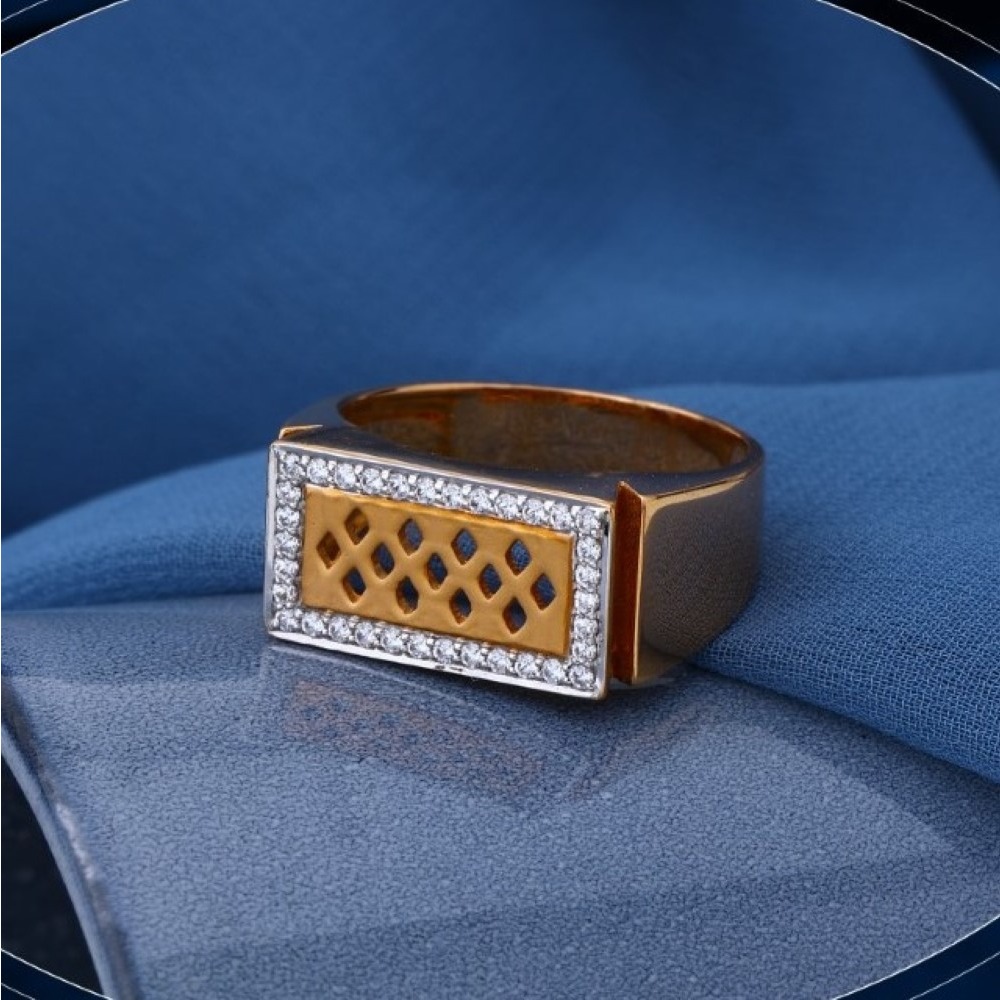 22k gold floral design cz ring for mens r18-7