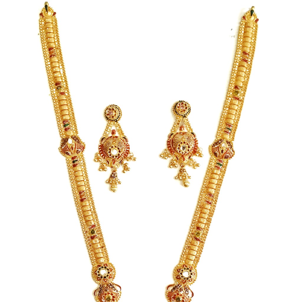 22k Gold Designer Long Necklace Set MGA - GLS020