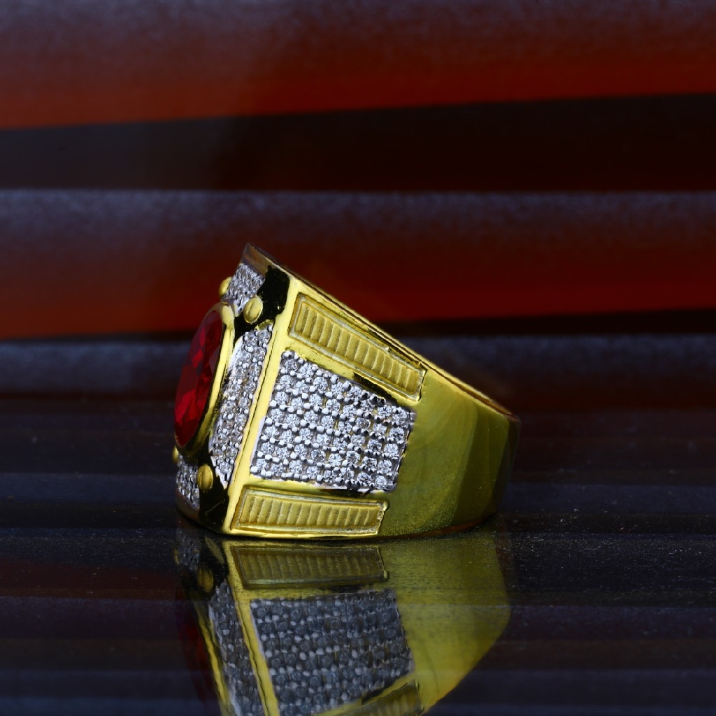 Mens Exclusive Red Stone Fancy Gold Ring-MHR31