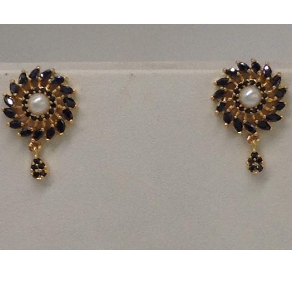 Black cz pendent set with flat pearls mala jps0004