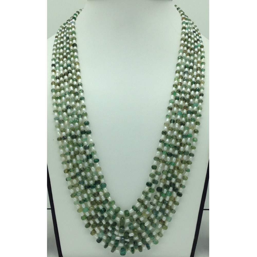 white rice pearls with emeralds 7 layers necklace jpm0384