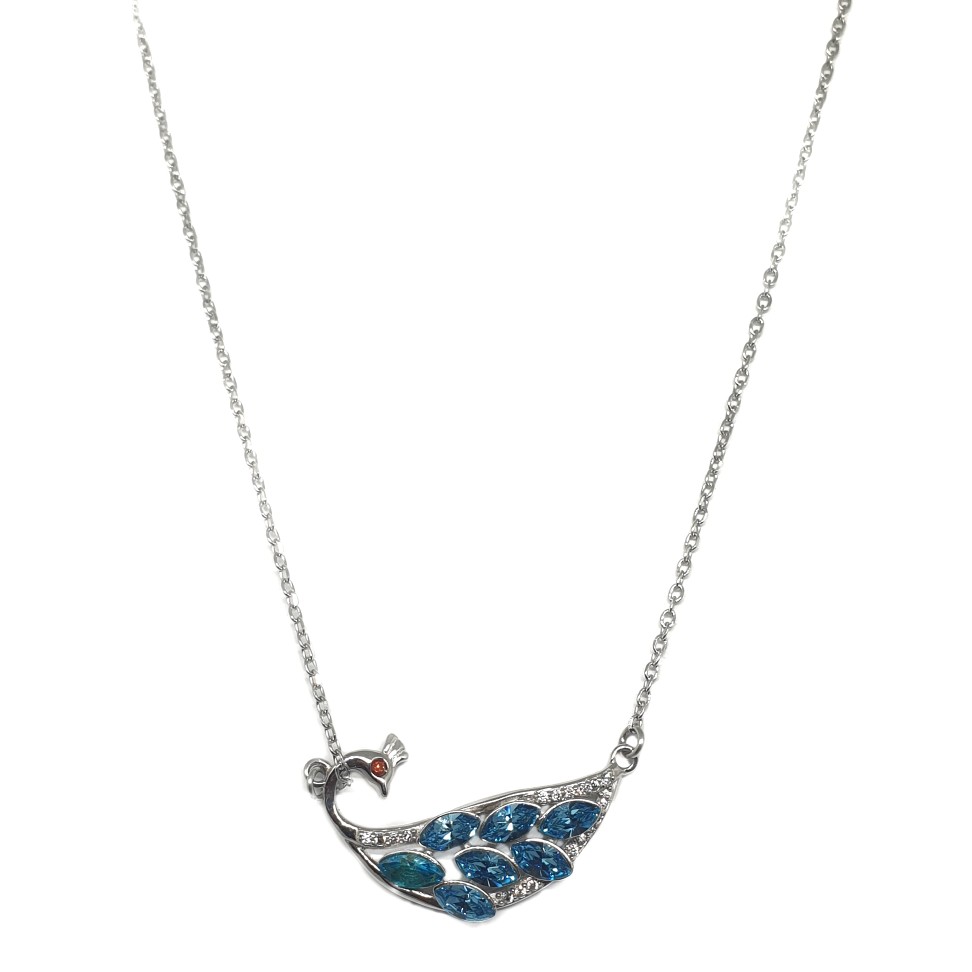 925 Sterling Silver Peacock Shaped Necklace MGA - NKS0007