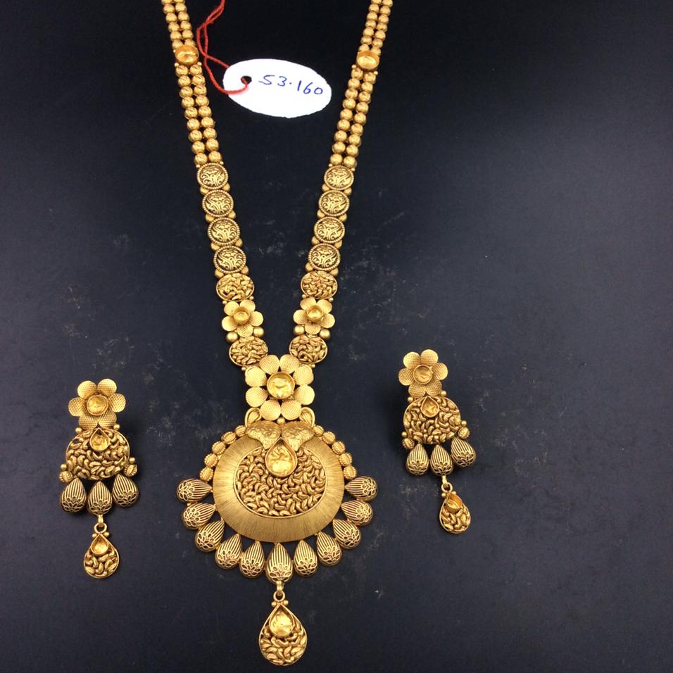 916 gold antique garish design long necklace set