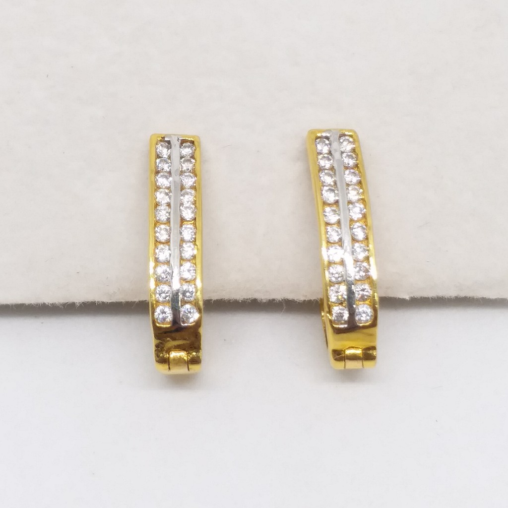 18 kt 750 gold daimond earring type j style double line daimond bali