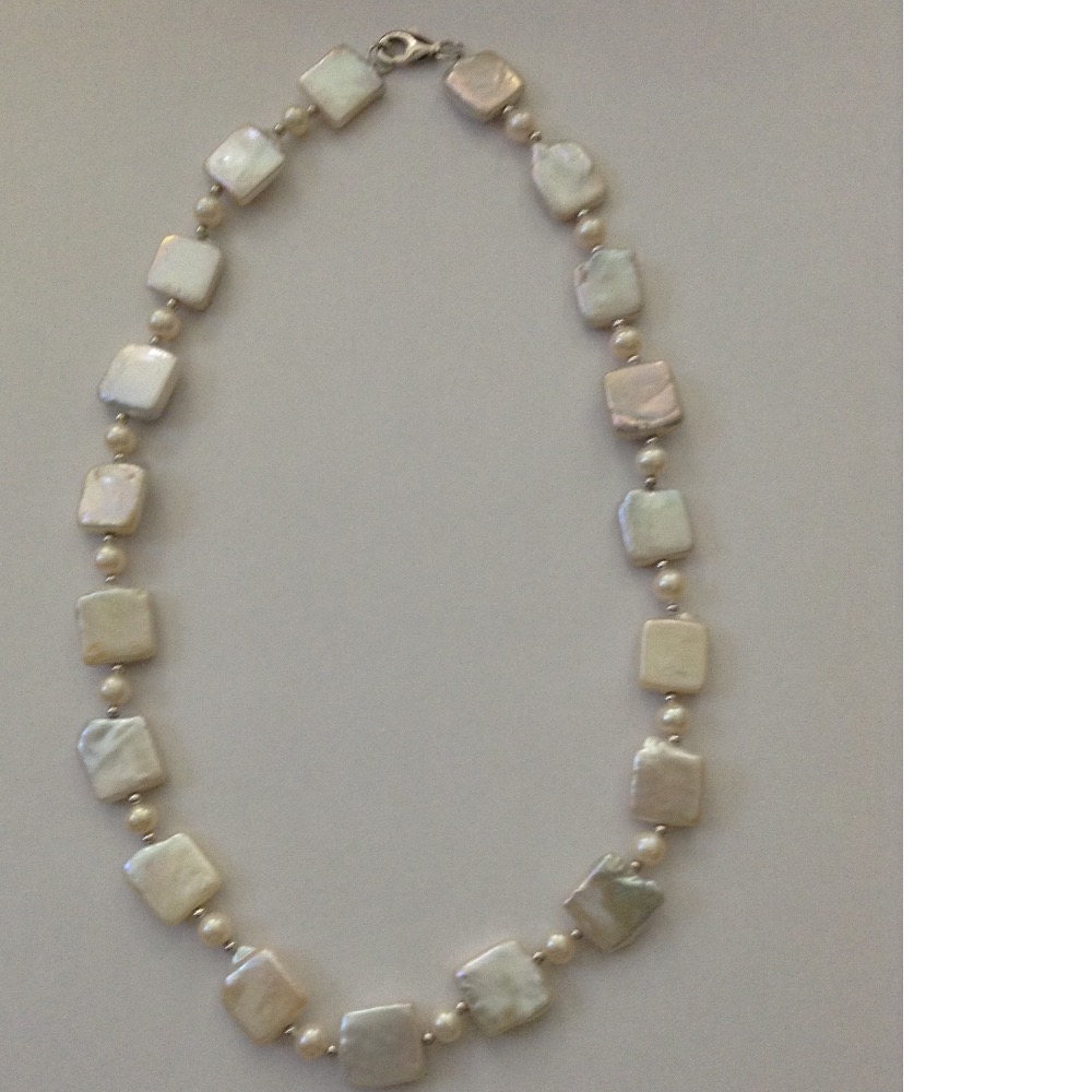 Freshwater white square baroque pearls mala JPM0268