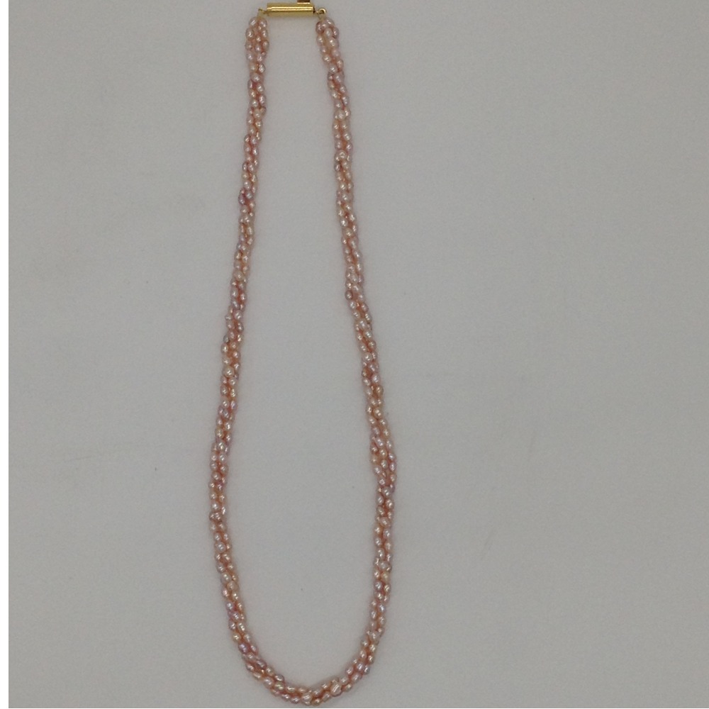 Freshwater pink rice pearls 3 layers twisted necklace jpm0324