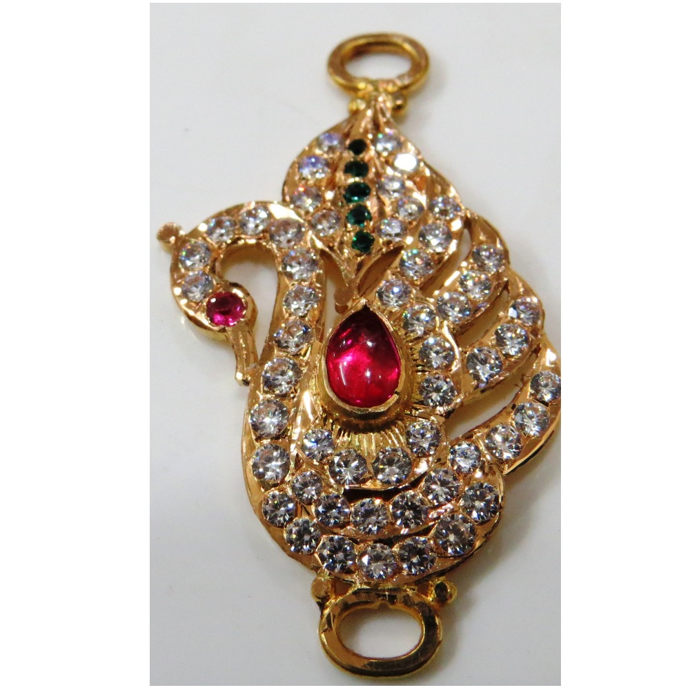 22kt gold close setting cz chain side peacock pendant(moguppu)-hmp-002