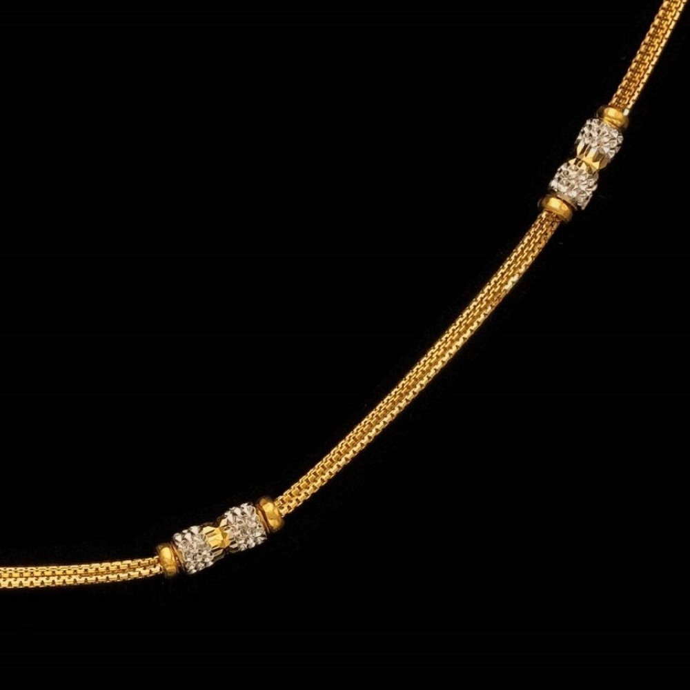 22 Kt Hallmark Real Solid Yellow Gold Necklace Curb White Balls Chain 16 Grams