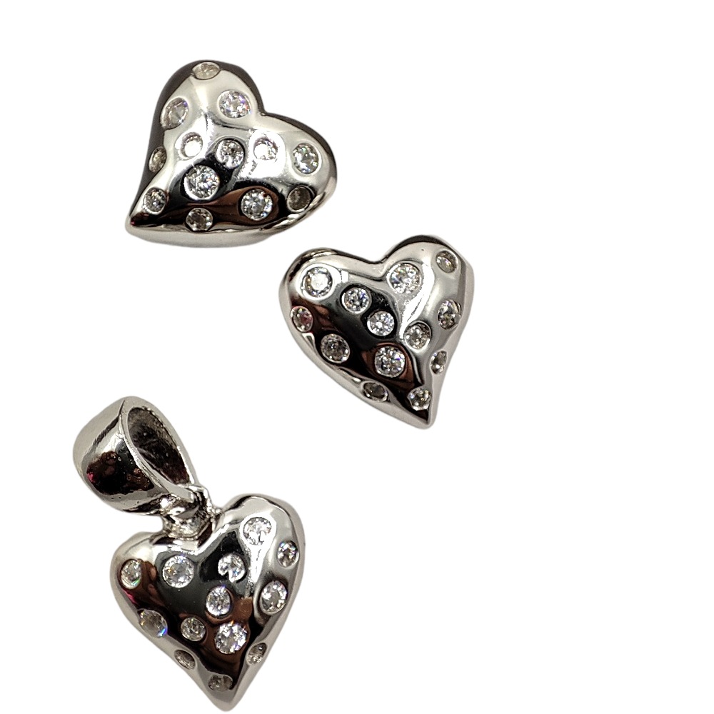 925 Silver Heart Pendant With Earrings And Zircon Stone