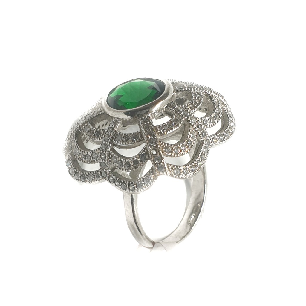 925 Sterling Silver Green Stone Ring MGA - LRS0104