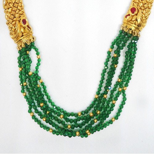 916 Gold Green Beads Antique Necklace RHJ-5524
