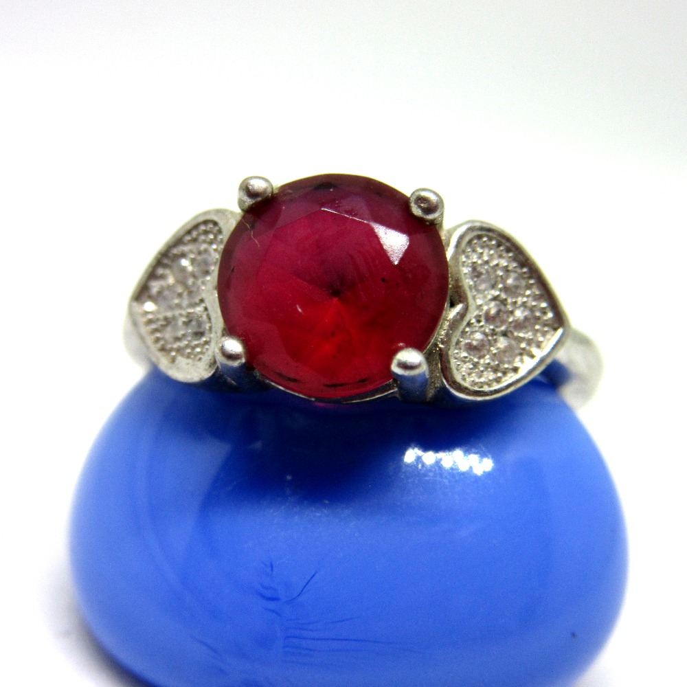 Charm Rose Female Red Crystal Stone Ring | Round Zircon Gold Color Wed