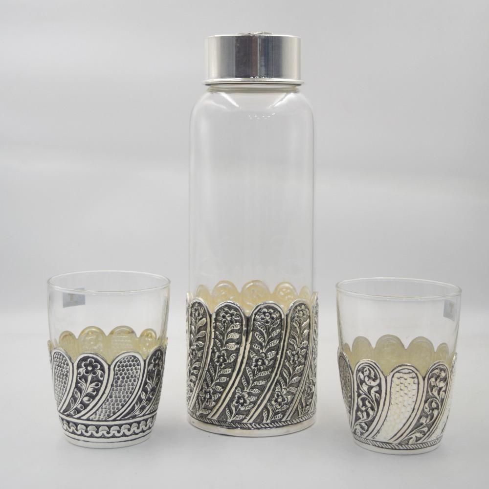 Designer Silver Bottle & Glass