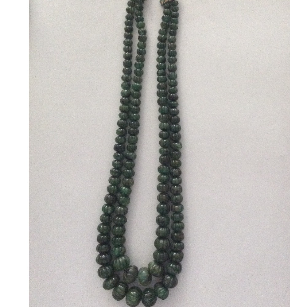 Natural Green Emeralds Round Kharbuja Beeds Necklace JSE0065