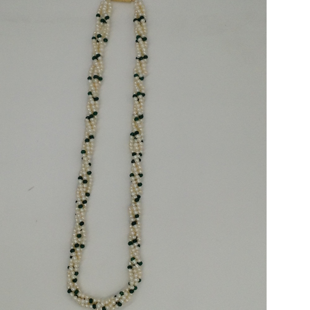 white seed pearls necklace with green semi beeds JPM0195