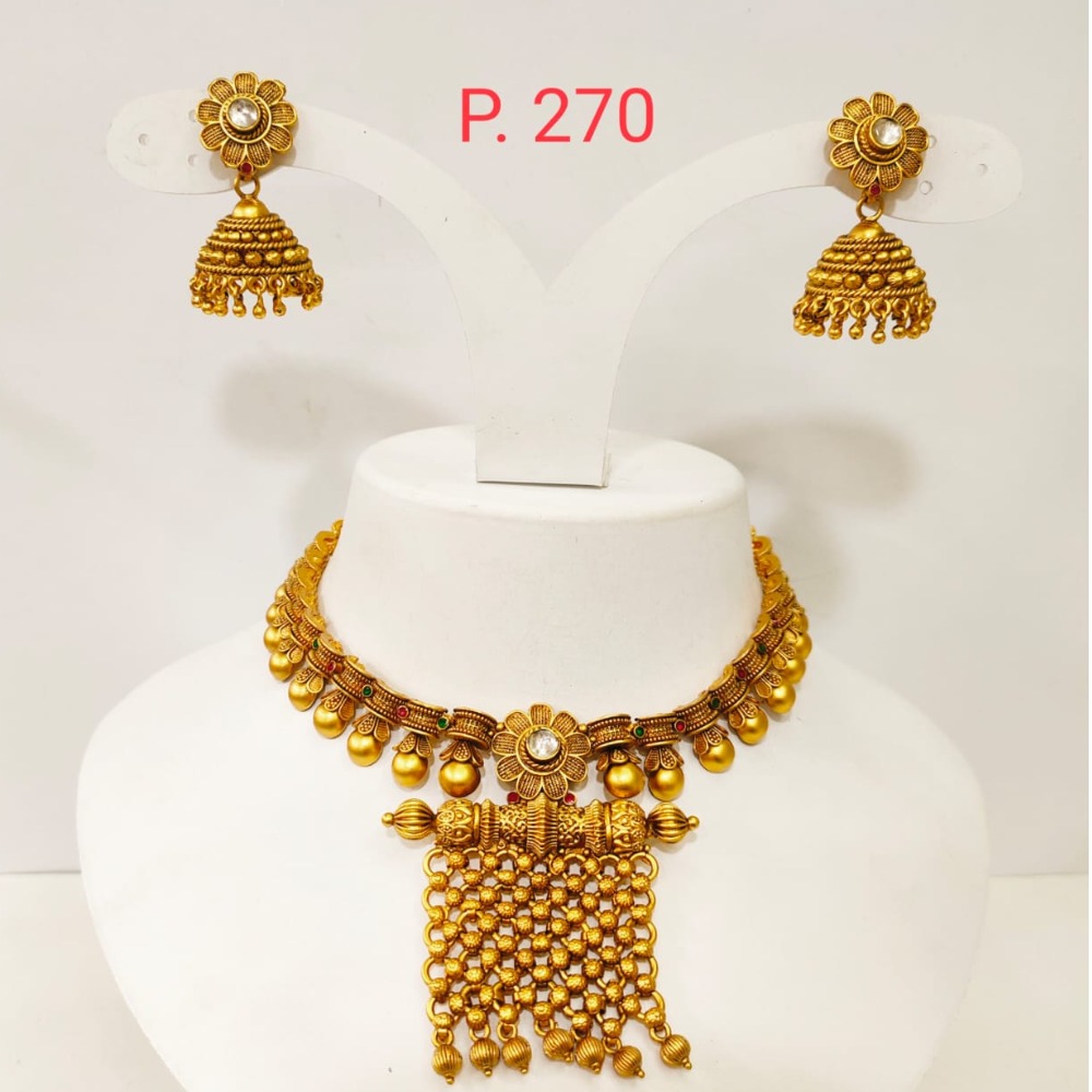 Antique Gold plated Beads & Flower Design choker Necklace set 1352