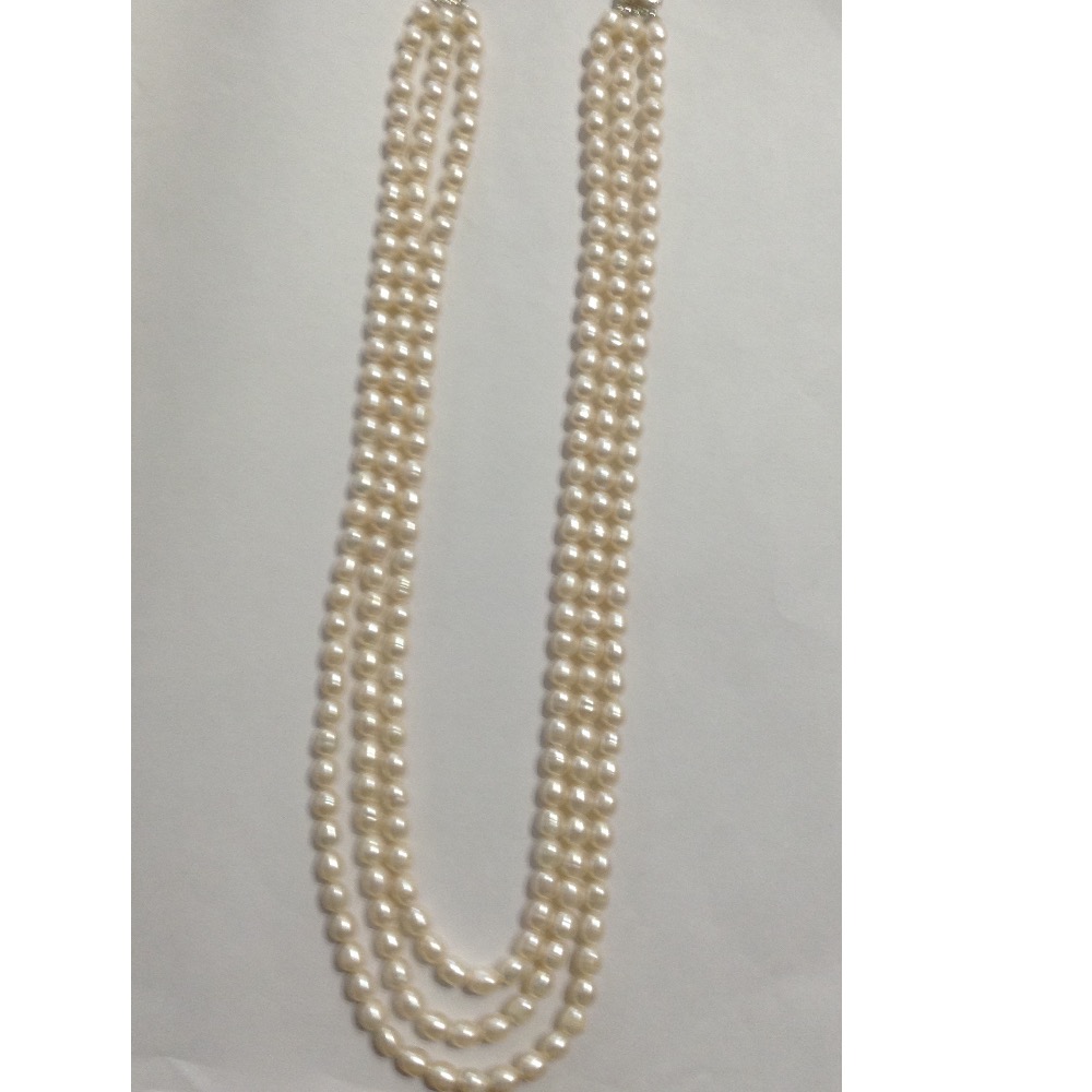 Freshwater White Oval Pearls Necklace 3 Layers JPM0084