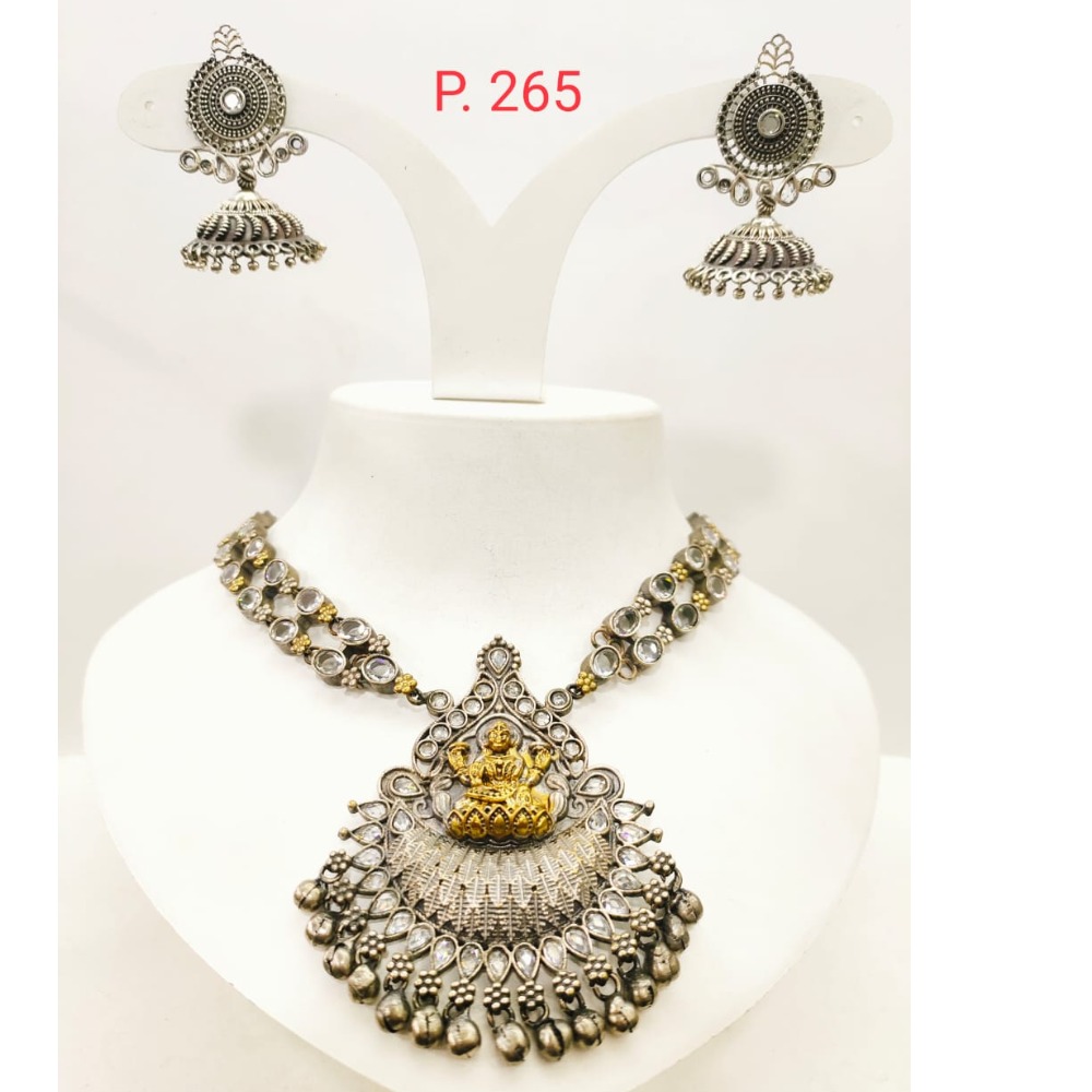 Temple Oxidised Silver Jewel choker with kundan work necklace set 1649