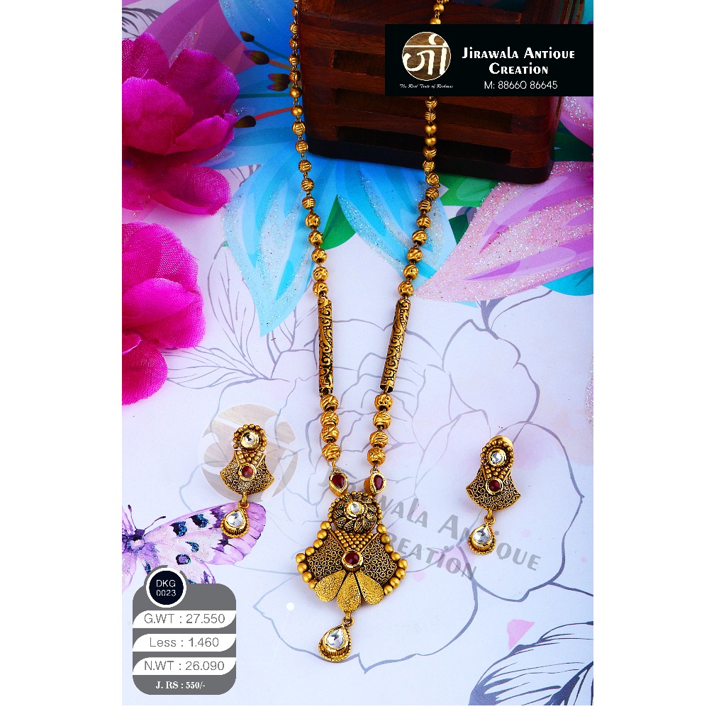 22KT Gold Antique Long Necklace Set DKG-0023