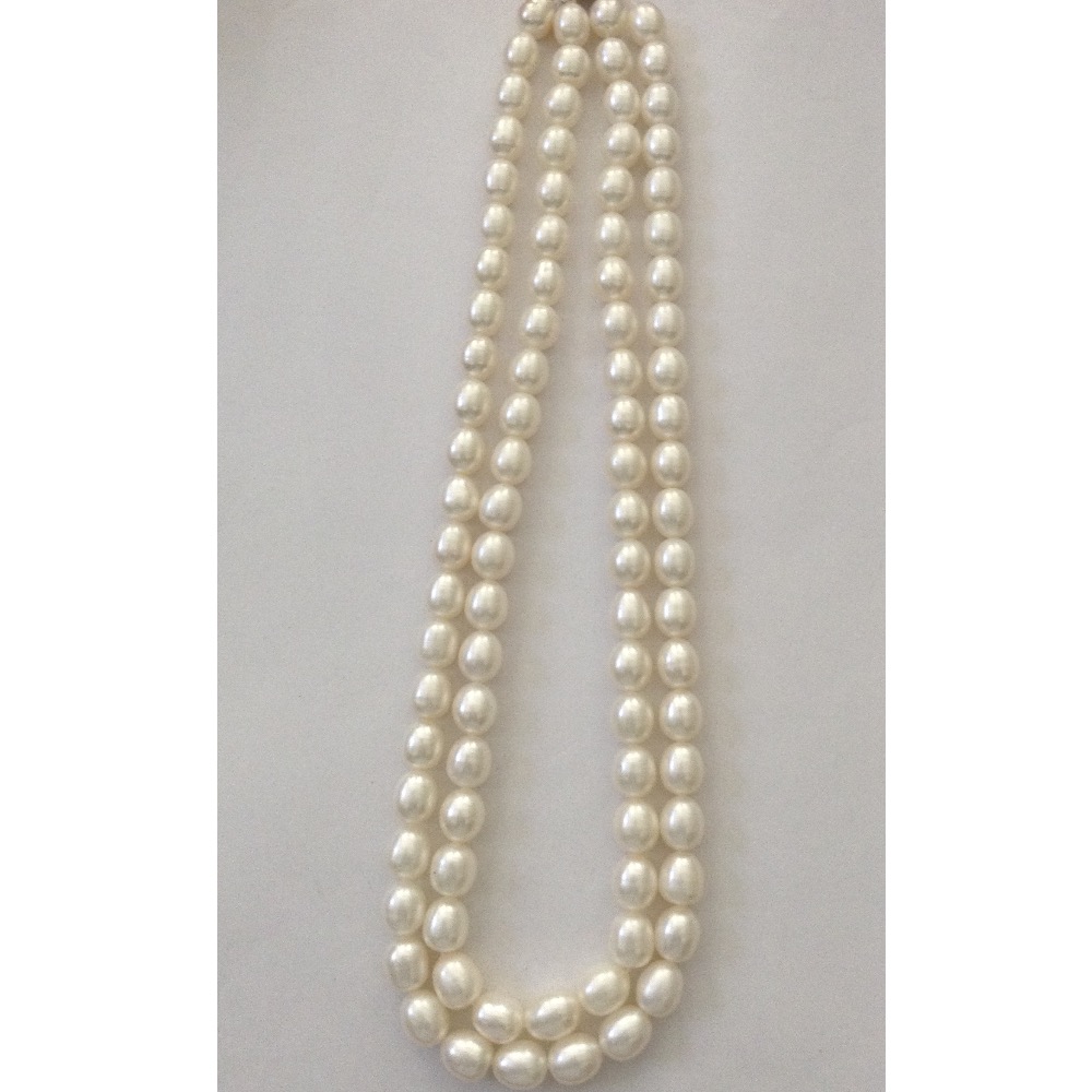 Freshwater White Oval Pearls Necklace 2 Layers JPM0067
