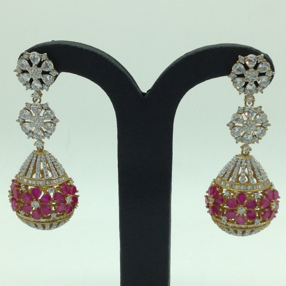 White and Red CZ Stones Ear Jhumki JER0029
