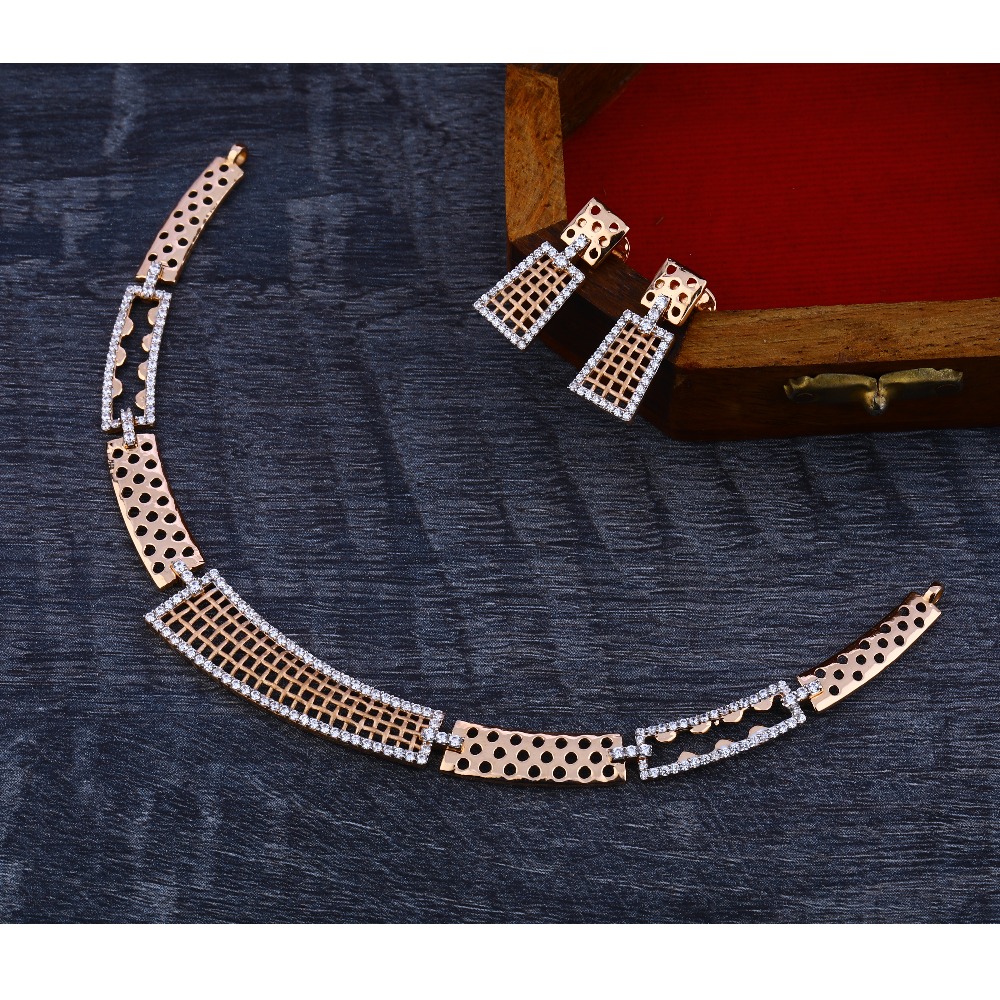18Ct CZ  Designer Diamond  Rose Gold Necklace Set RN170