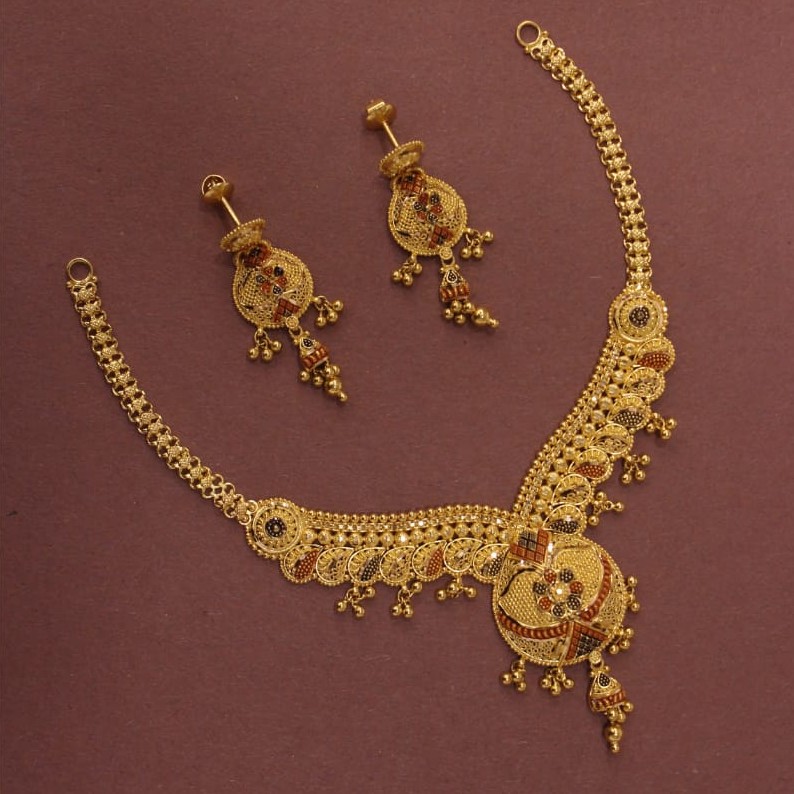 22kt/916 yellow gold exquisite floral necklace set for women