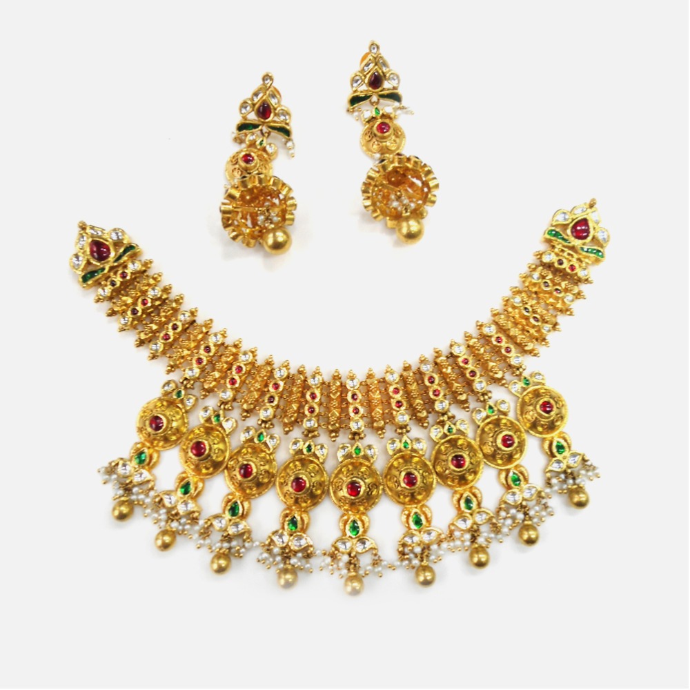916 Gold Antique Bridal Necklace Set RHJ-0010