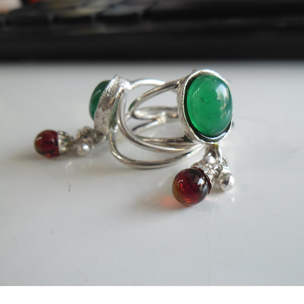 silver  green  stone fancy toe rings / bichiya  for ldies