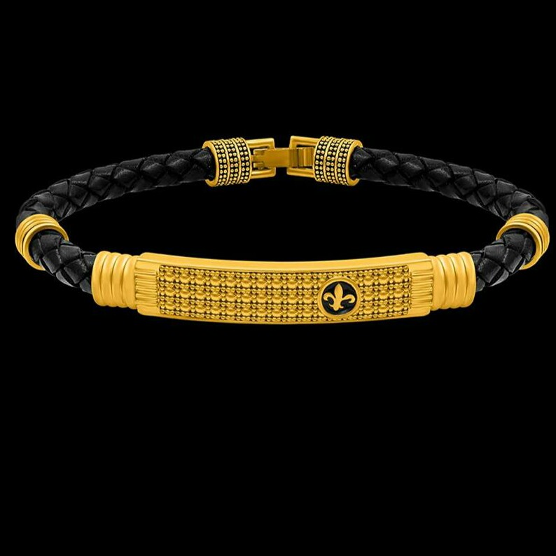 OM Logo on Leather with Diamonds Superior Quality Gold Plated Bracelet   Soni Fashion