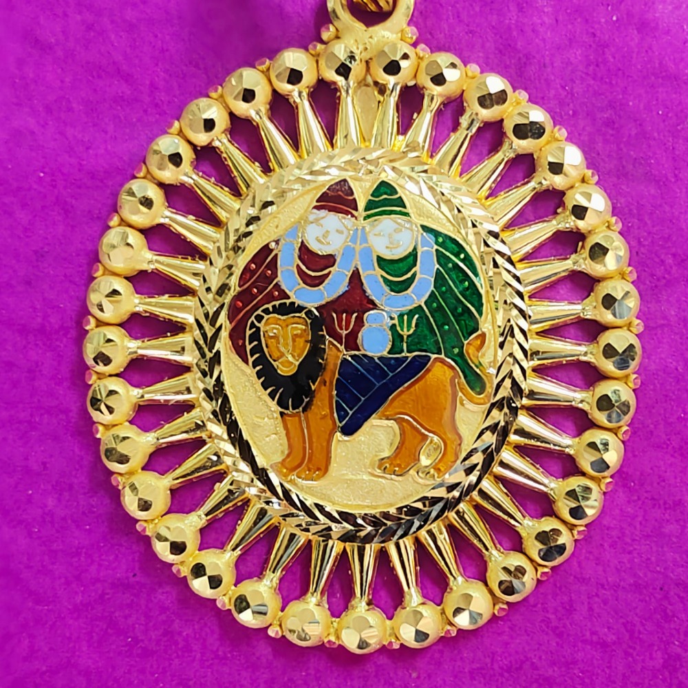 Gold with meenakari chamunda mata pendant