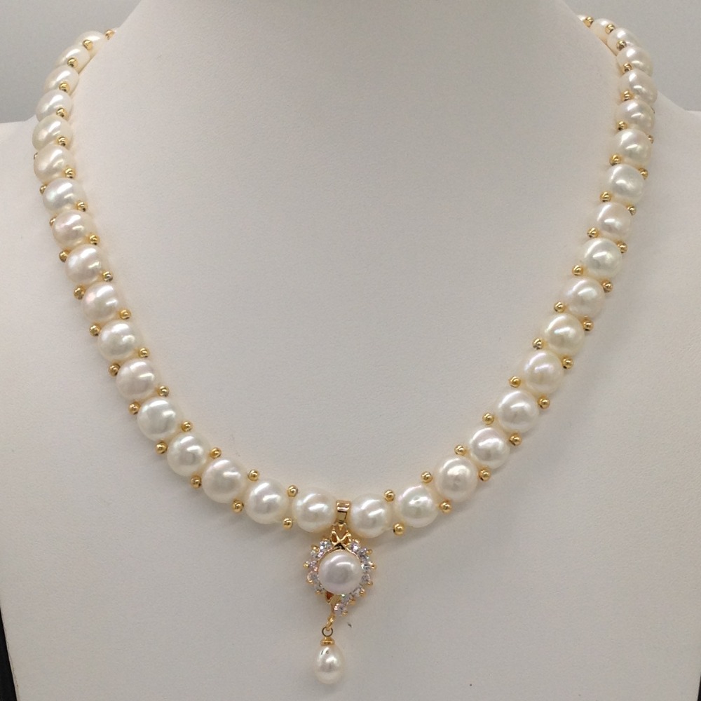 White cz and pearls pendent set with 1 line button mala jps0404