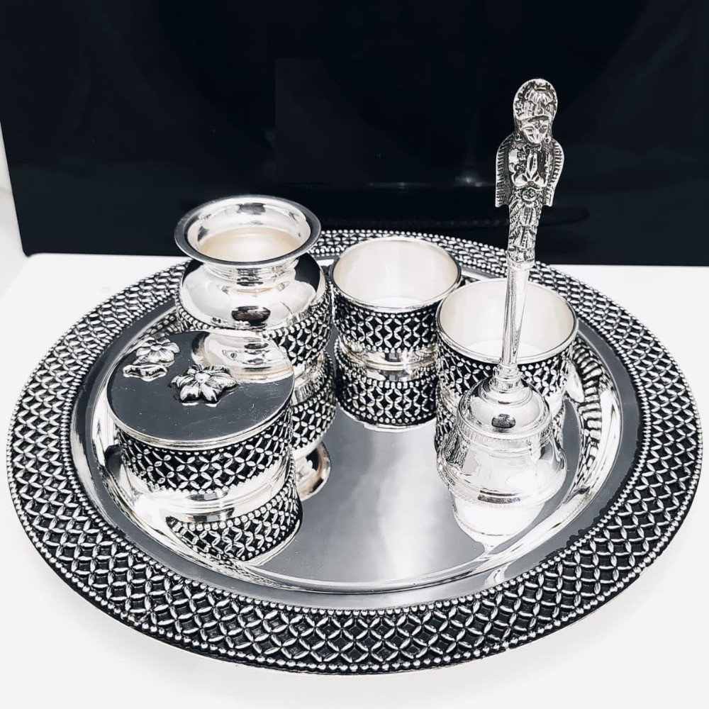 Buy quality 925 Pure Silver Antique Pooja Thali Set PO26331 in New Delhi