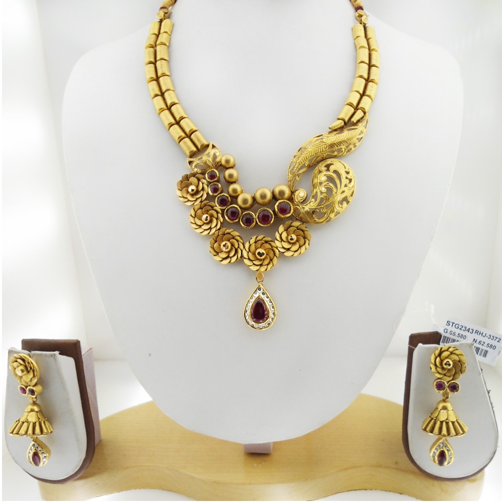 22KT Gold Antique Bridal Necklace Set RHJ-3372