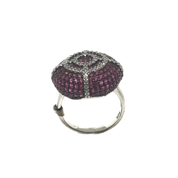 925 Sterling Silver Round Shaped Purple Diamond Ring MGA - LRS0604