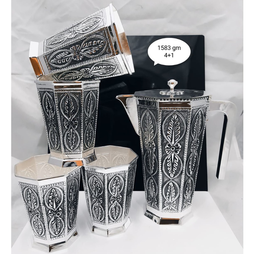 92.5 pure silver designer fancy shape jug glasses set pO-247-06