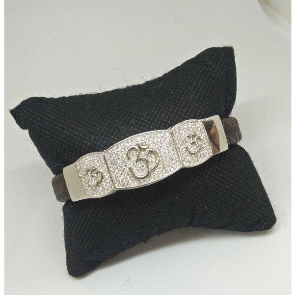 925 sterling silver designer om leather bracelet