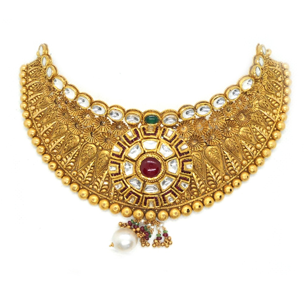 916 Gold Antique Bridal Necklace Set RHJ-3383