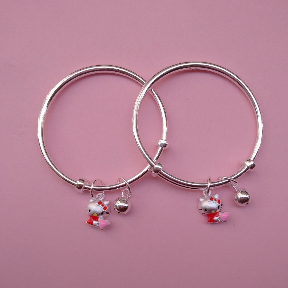 Pure Silver Baby Bangles with Kitty Charms (1 Pair) |Puran