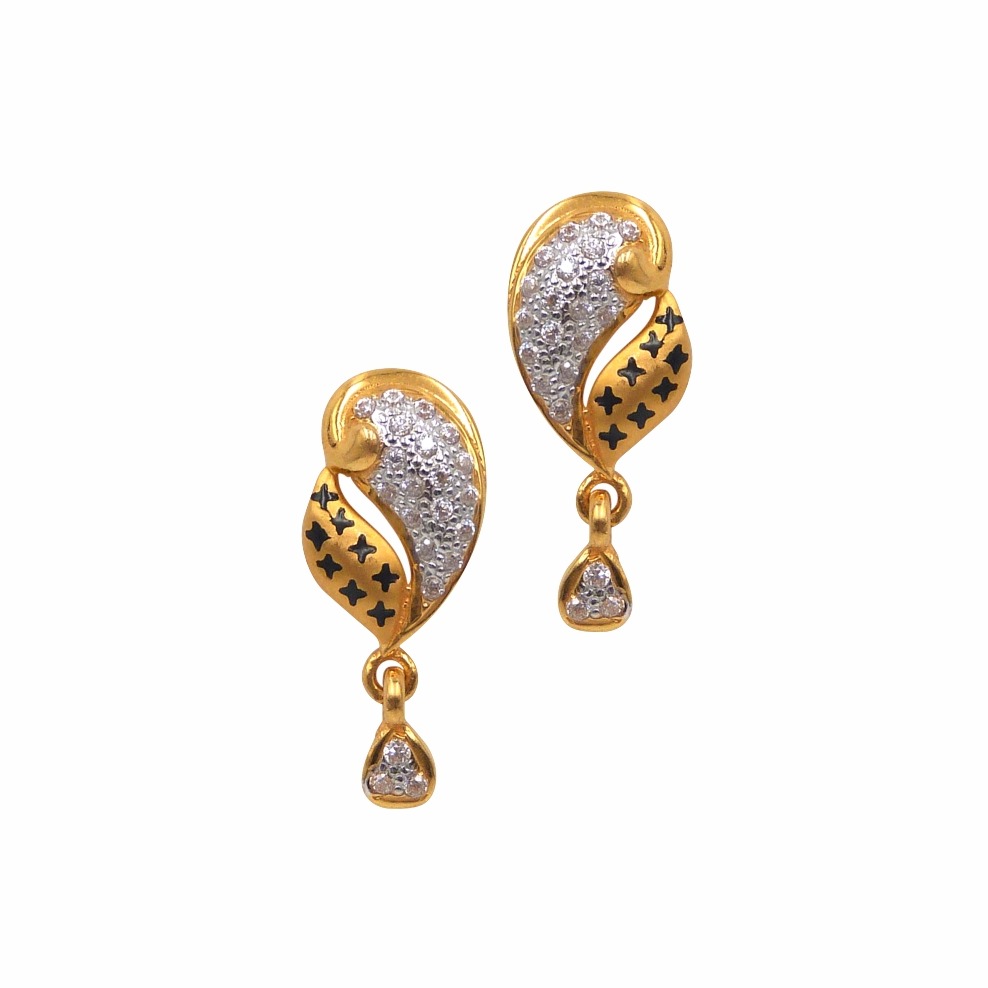 Laser crafted cz earrings 22k gold
