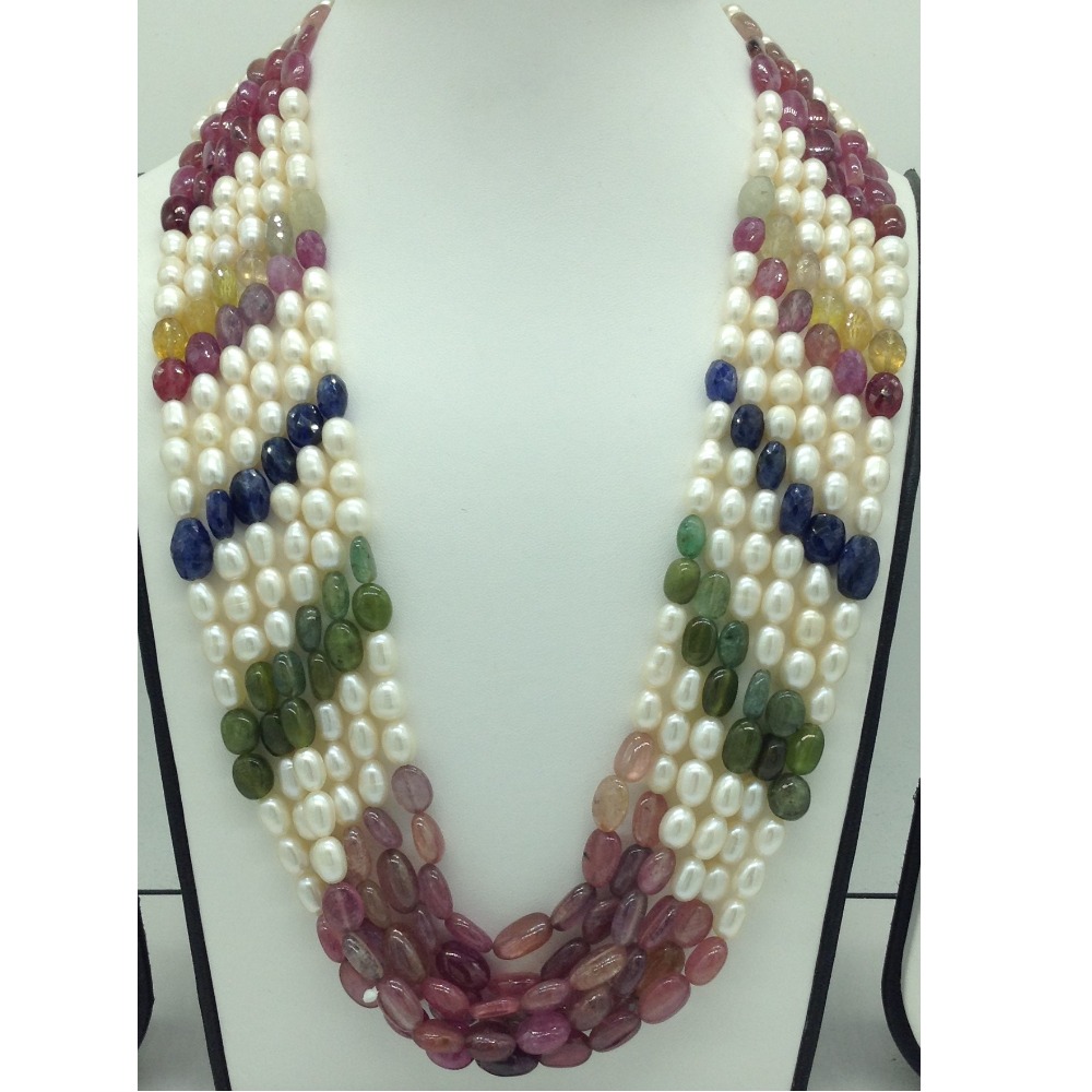 white pearls with stones 6 layers rainbow necklace jpm0372