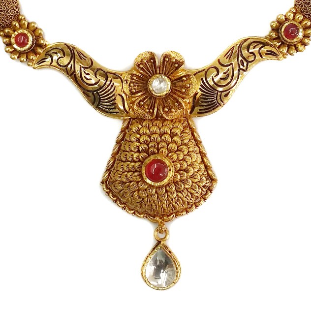 22k Gold Antique Rajwadi  Nakkashi Necklace Set MGA - GN077