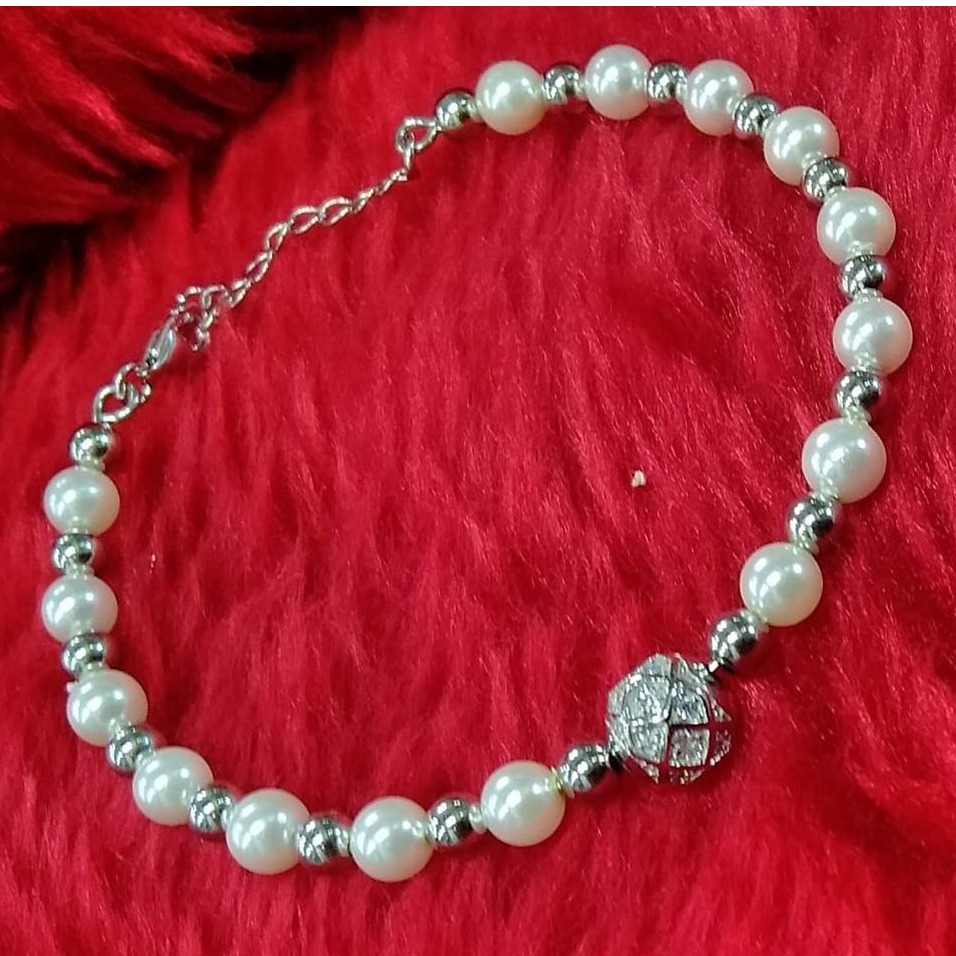 925 Sterling Silver  White & Silver Pearl  Bracelet
