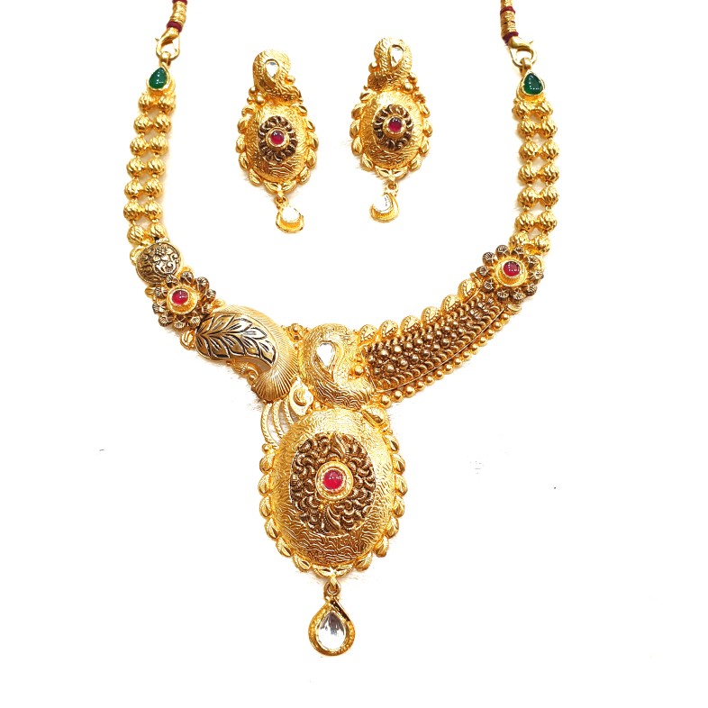 22k Gold Antique Oxidised Designer Necklace Set MGA - GN085