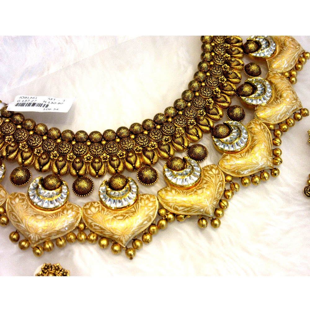 Gold 22k Antique Jadtar Bridal Heavy Designer Necklace Set