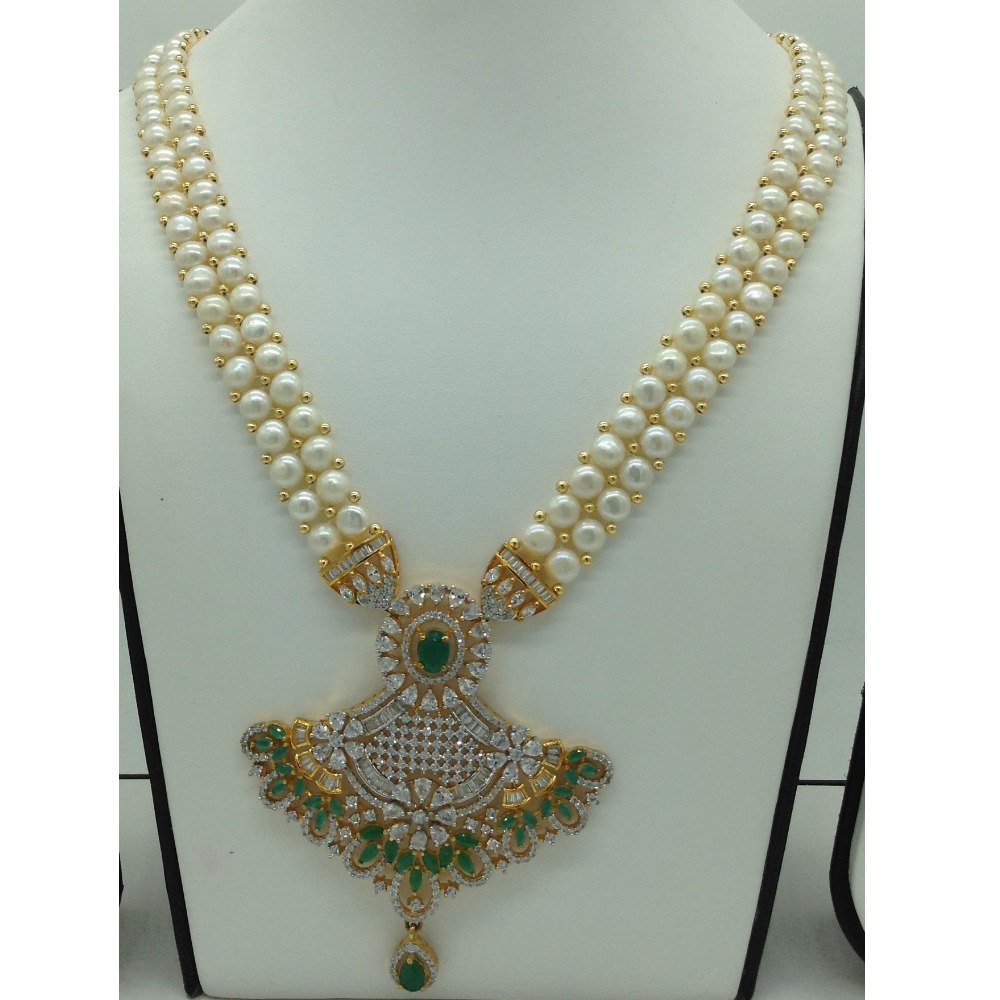 White,green cz ranihaar set with button pearls jps0589