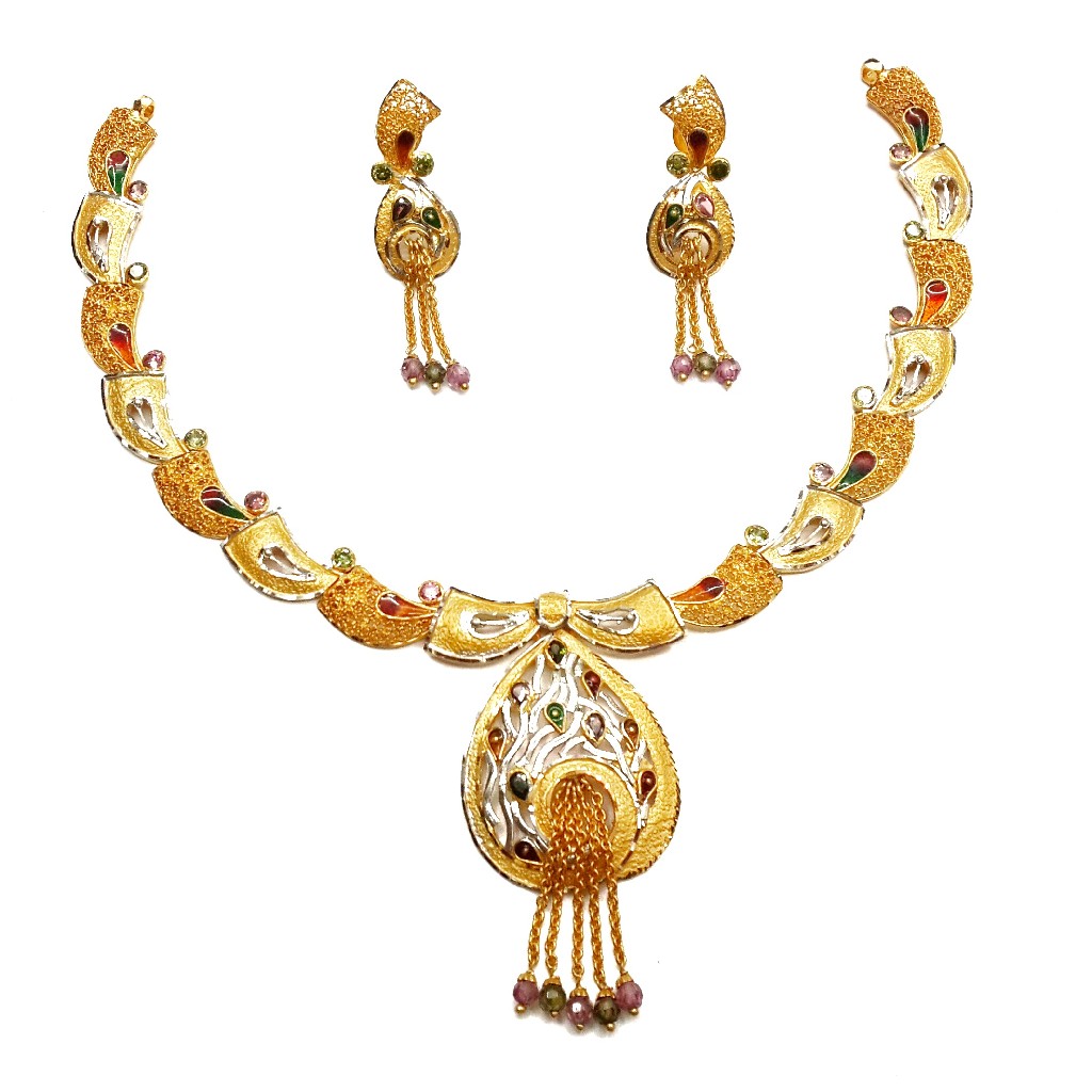 22k Gold Modern Style Designer Necklace Set MGA - GN055