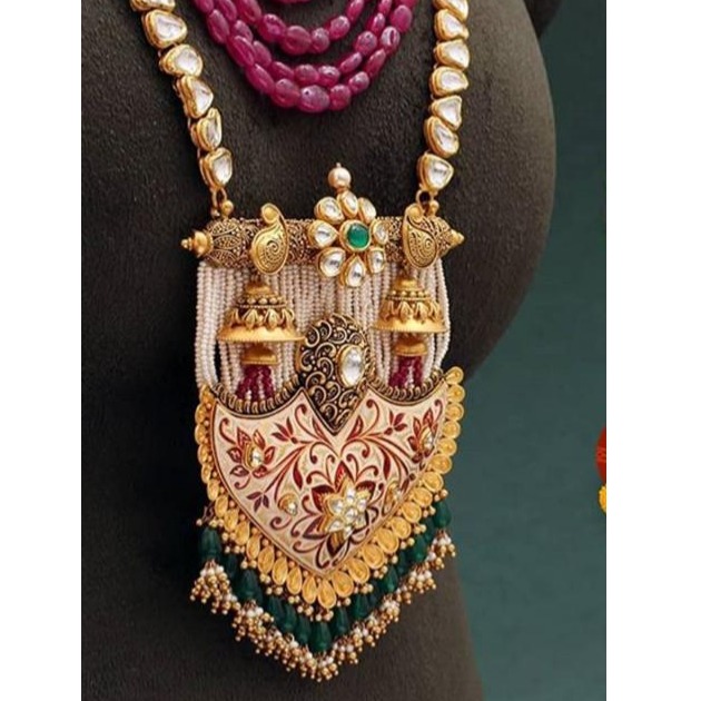 221k Gold Rajwadi Long Necklace Set 
