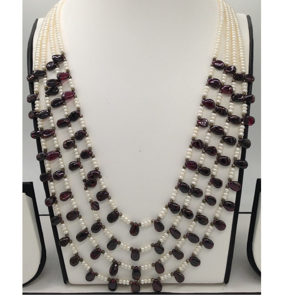 White pearls and brown gomed drops 4 layers necklace jpm0311